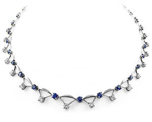 Sapphire and diamond necklace in 18 ct white gold 