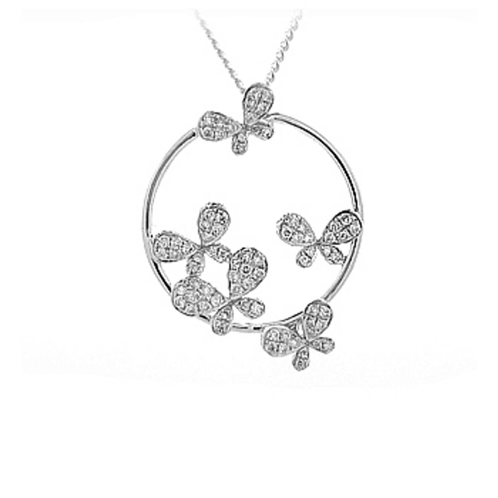 18k White Gold Diamond Butterfly In Circle Cluster Pendant On 18k White Gold 18” Chain
Total Diamond Weight 0.43cts Brilliant Cut
Metal: 18k White Gold Pendant Length 2.7cmPendant Width 2.1cm