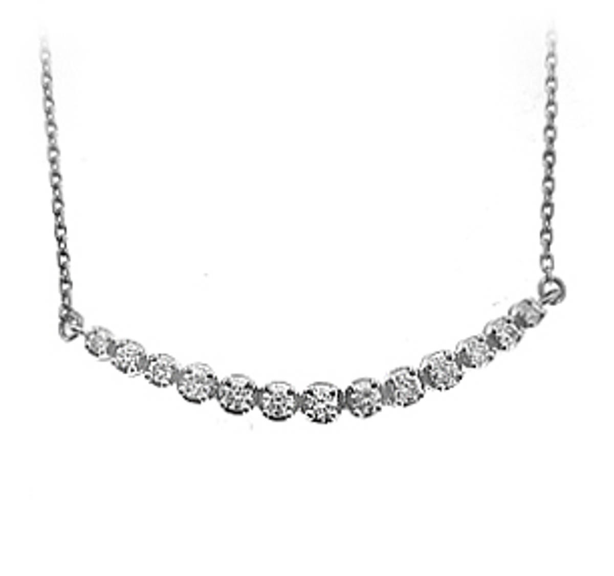 18k white gold brilliant cut diamond necklace
DETAILS
Carat: total diamond weight 0.60cts
 Pendant length 4cm Pendant width 0.8cm Drop 19cm