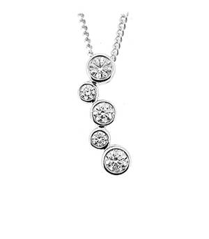 5 stone diamond rubover set drop pendant