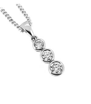 3 stone diamond rubover set drop pendant