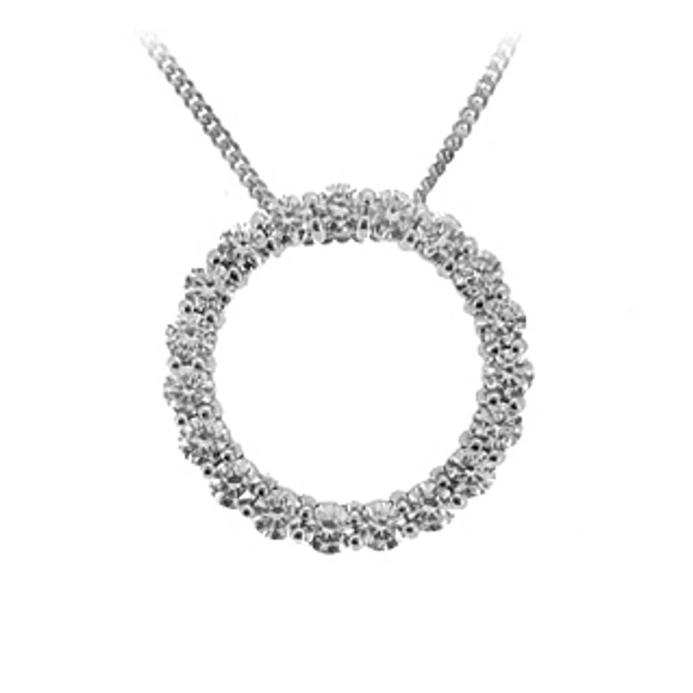 18k White Gold Brilliant Cut Diamond Circle Pendant On 18k White Gold 18” Chain
Total diamond weight 1.81cts 
Pendant length 2.1cmPendant width 2.1cm
