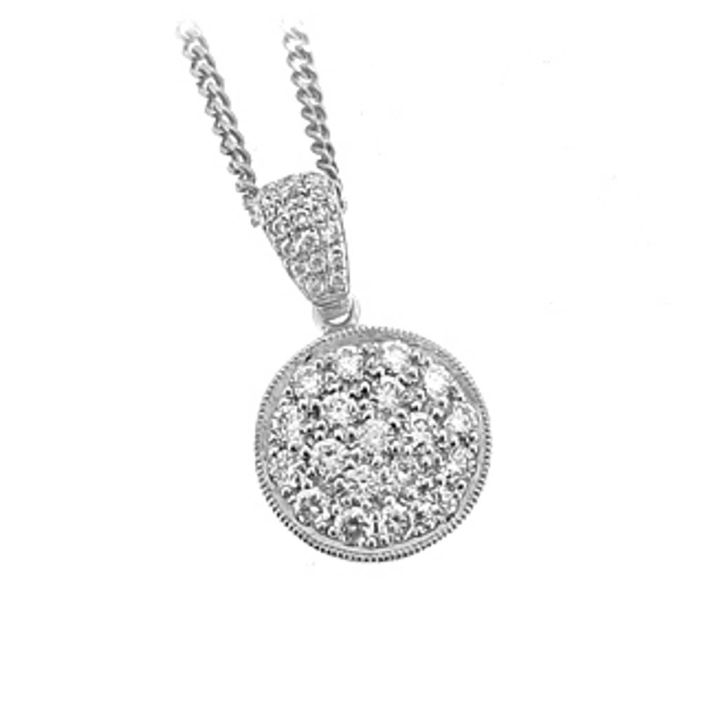 18k white gold brilliant cut diamond cluster pendant on 18k White gold 18” chain
Total Diamond Weight 0.50cts
Pendant Length 1.6cmPendant width 1.1cm