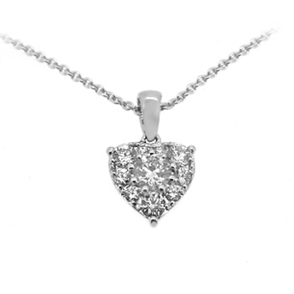 18k White Gold Brilliant Cut Diamond Heart Shape Cluster Pendant On 18k White Gold 18” 
Total diamond weight 0.43cts
Pendant length 1.4cmPendant width 0.9cm