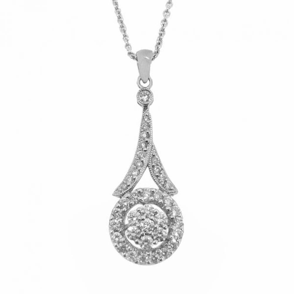 18k White Gold Brilliant Cut Diamond Cluster Pendant On 18k White Gold 18” Chain
Total Diamond Weight 0.60cts
Pendant length including loop  3cmPendant width 1cm