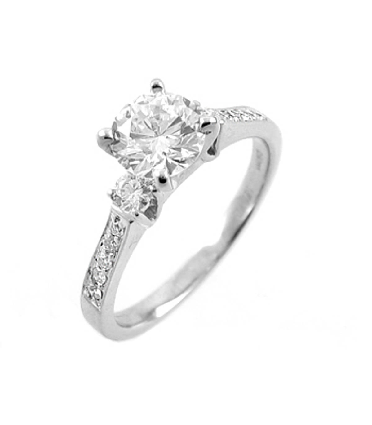 18ct white gold irish-made engagement ring with one 0.40 carat brilliant cut centre diamond, and 0.20 carat brilliant cut diamonds in shoulders.