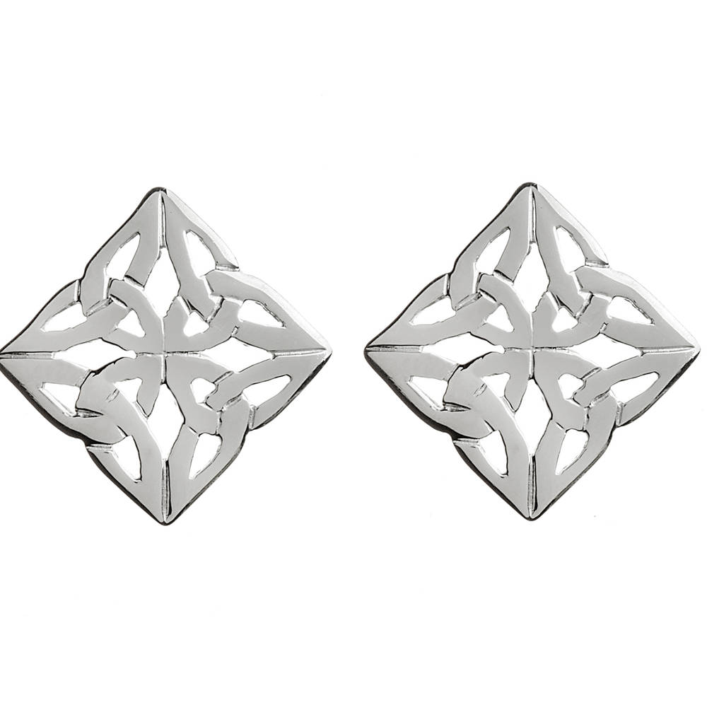 Silver Open Square Celtic Know Work Earrings With Bezel