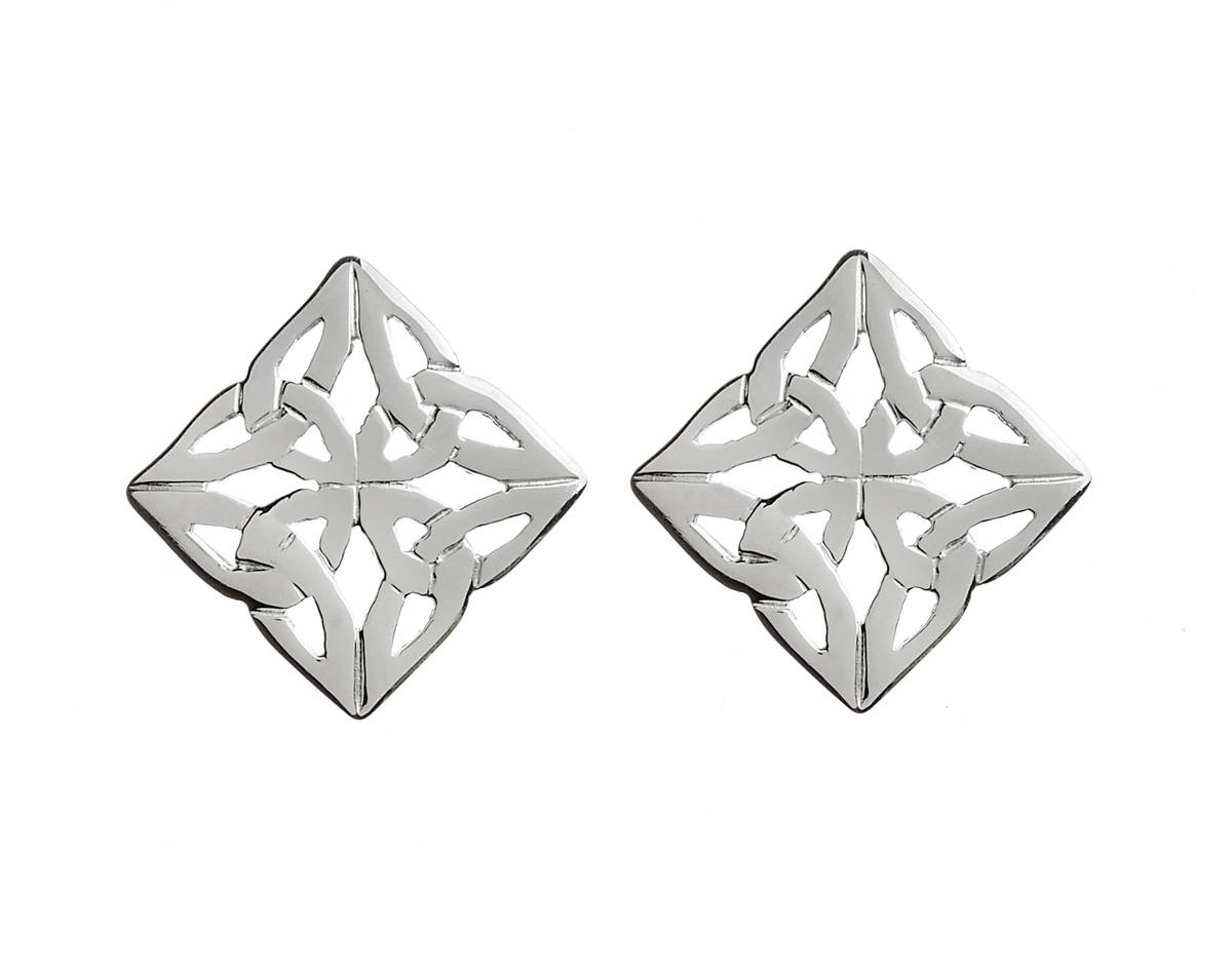 Silver Open Square Celtic Know Work Earrings With Bezel
