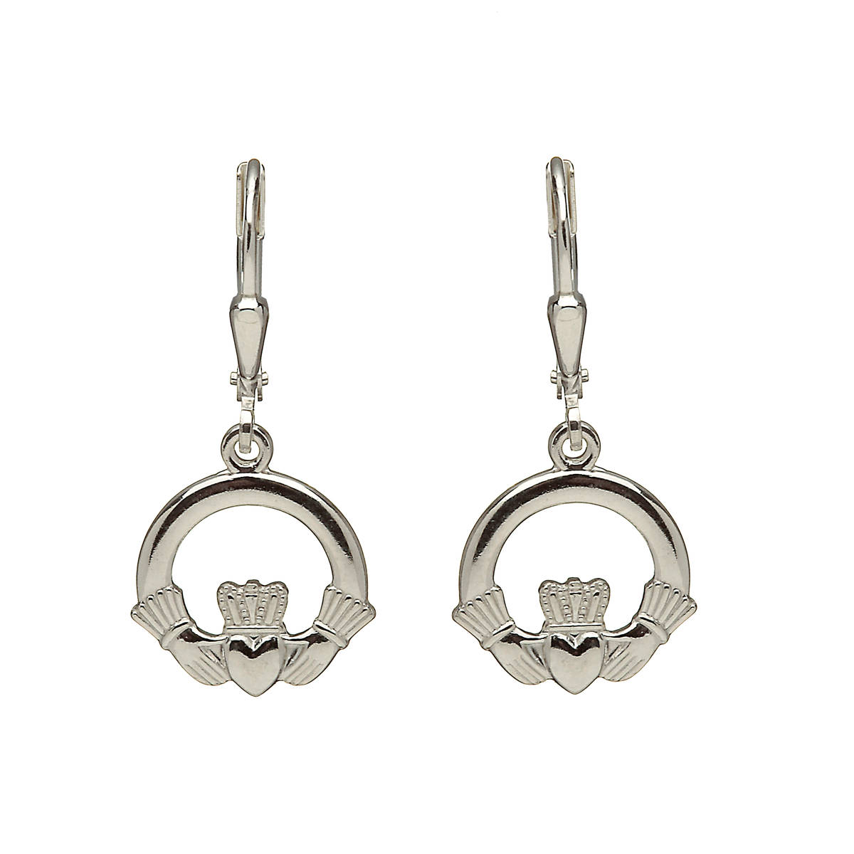 Silver Claddagh Drop Earrings On Hook Fittings 12mm
