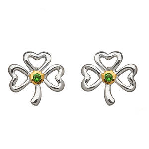 Silver Shamrock Emeral Earrings