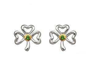 Silver Shamrock Emeral Earrings