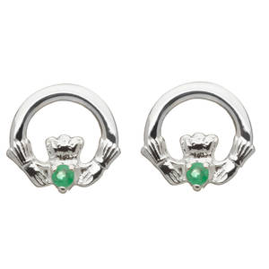 Silver Claddagh Earring Set With Emrds 