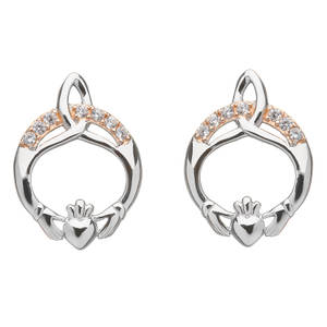 Silver Trinity Claddagh Studs With Cz 