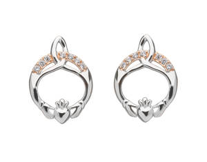 Silver Trinity Claddagh Studs With Cz 