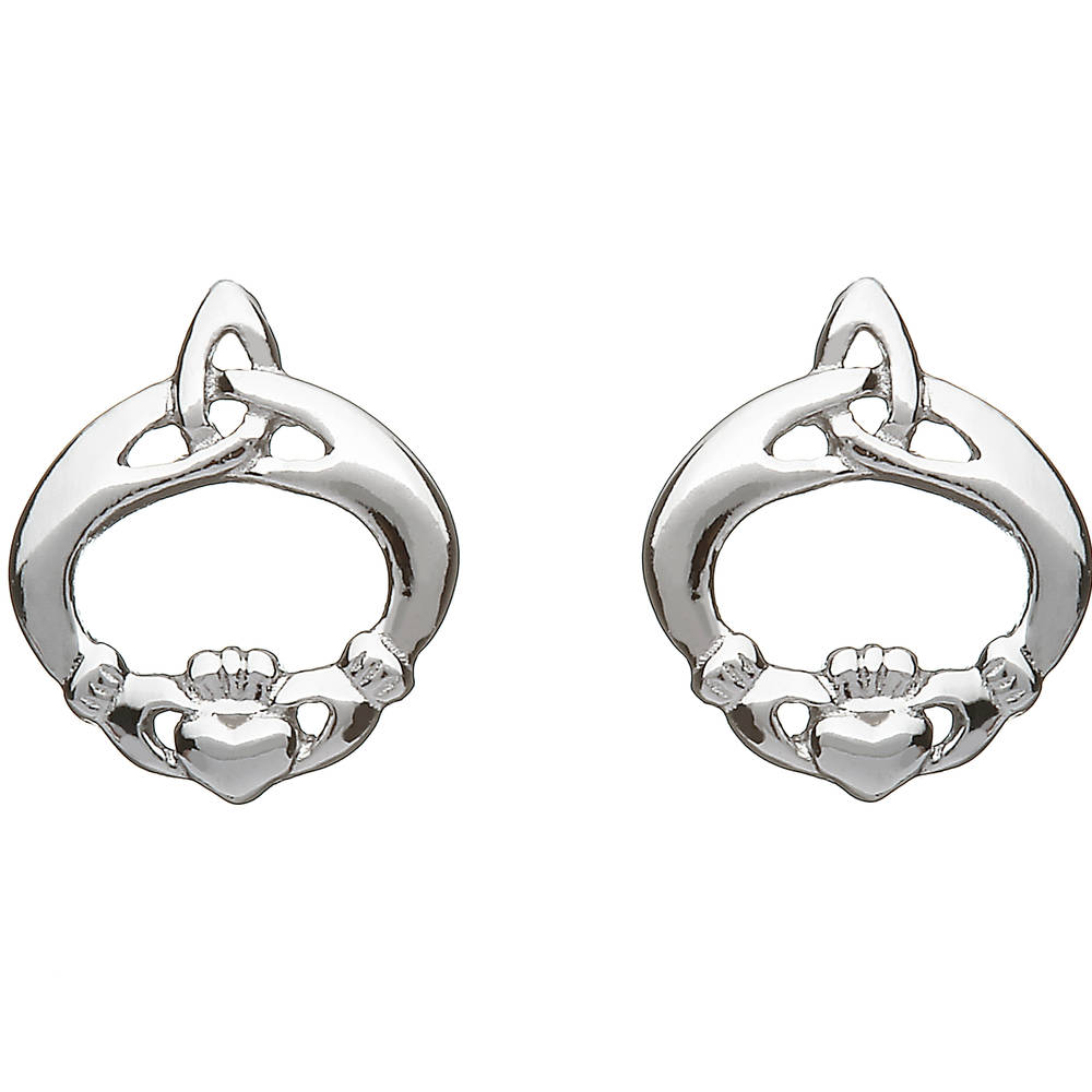 Silver Claddagh With Celtic Knot Stud Earrings