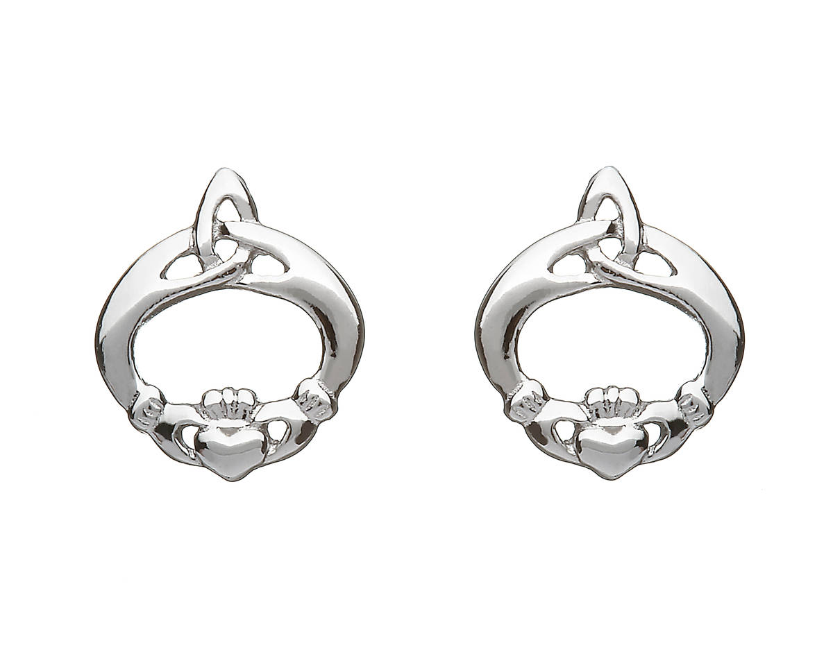 Silver Claddagh With Celtic Knot Stud Earrings