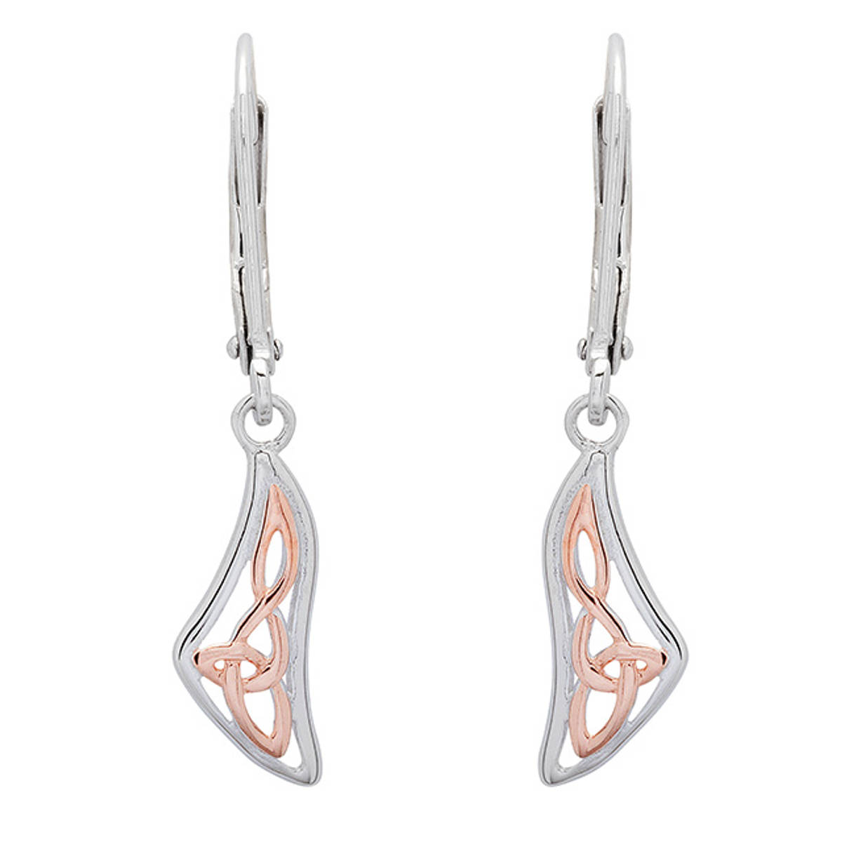 Sterling silver drop earrings with rose gold Celtic Knot Work design.

Size: 18mm x 8mm