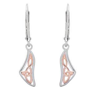 Silver and Rose Gold Celtic Knot Drop Earrings