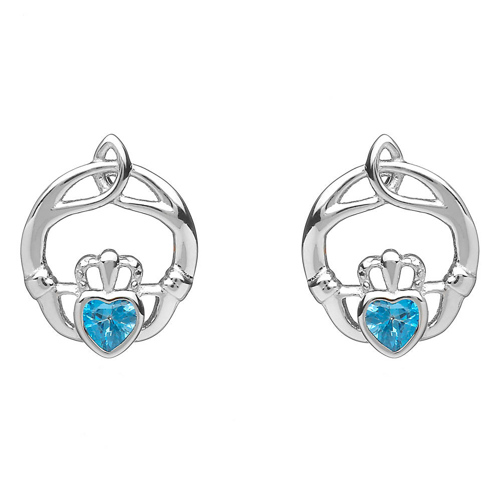 Silver Birthstone Stud Earrings Blue Topaz
