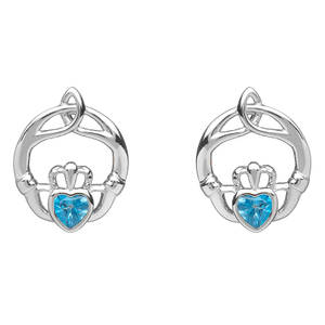 Silver Birthstone Stud Earrings Blue Topaz