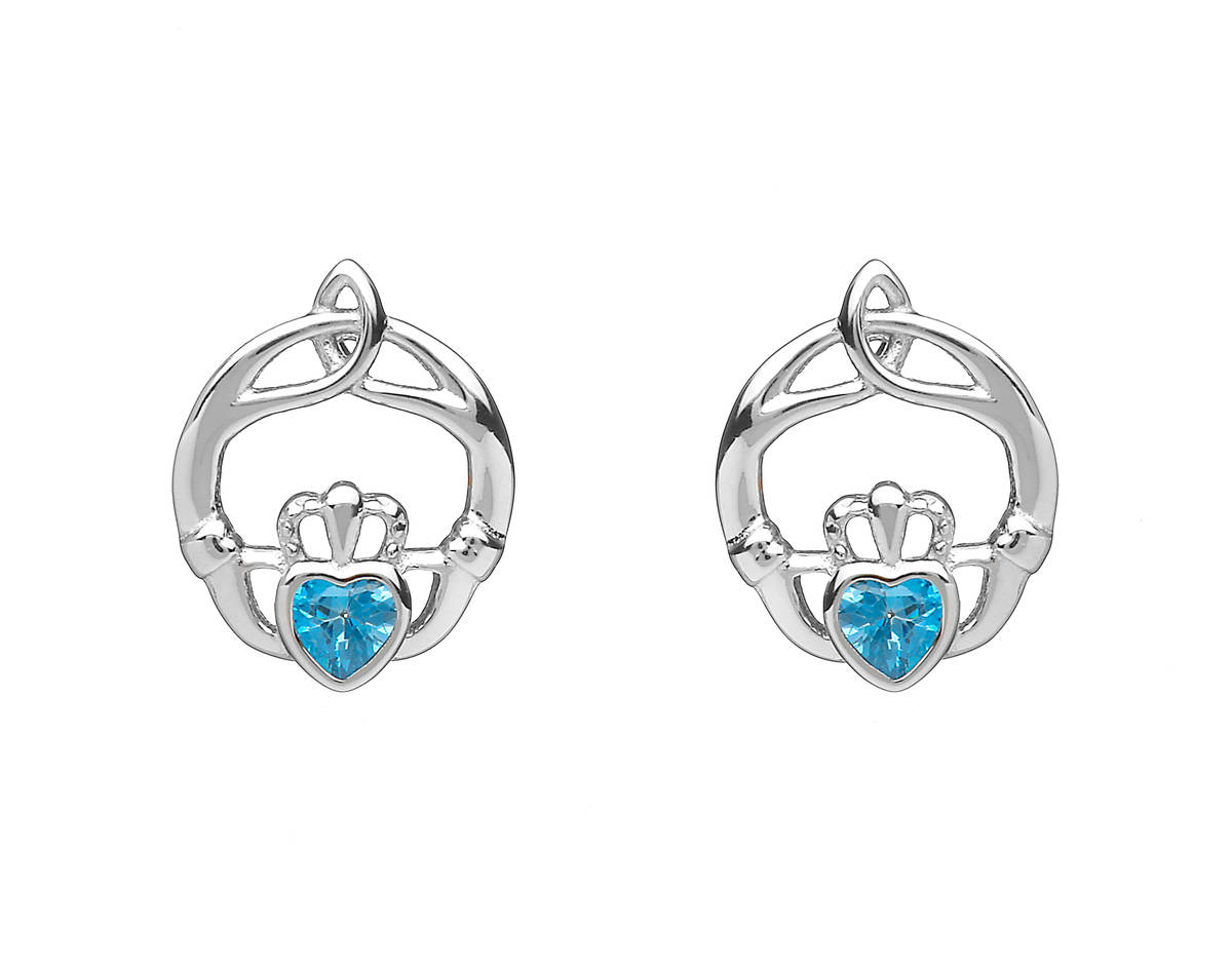 Silver Birthstone Stud Earrings Blue Topaz