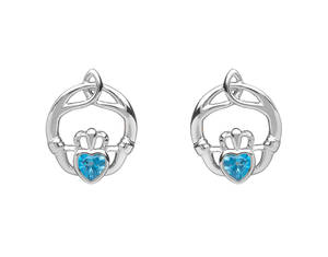 Silver Birthstone Stud Earrings Blue Topaz