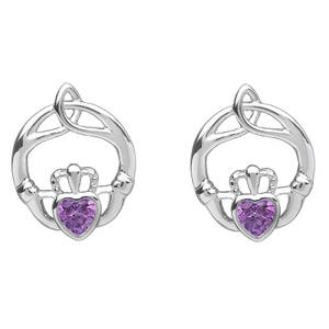Silver Birthstone Stud Earrings Amethyst