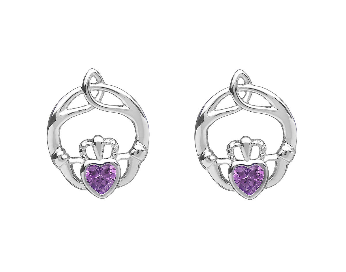 Silver Birthstone Stud Earrings Amethyst