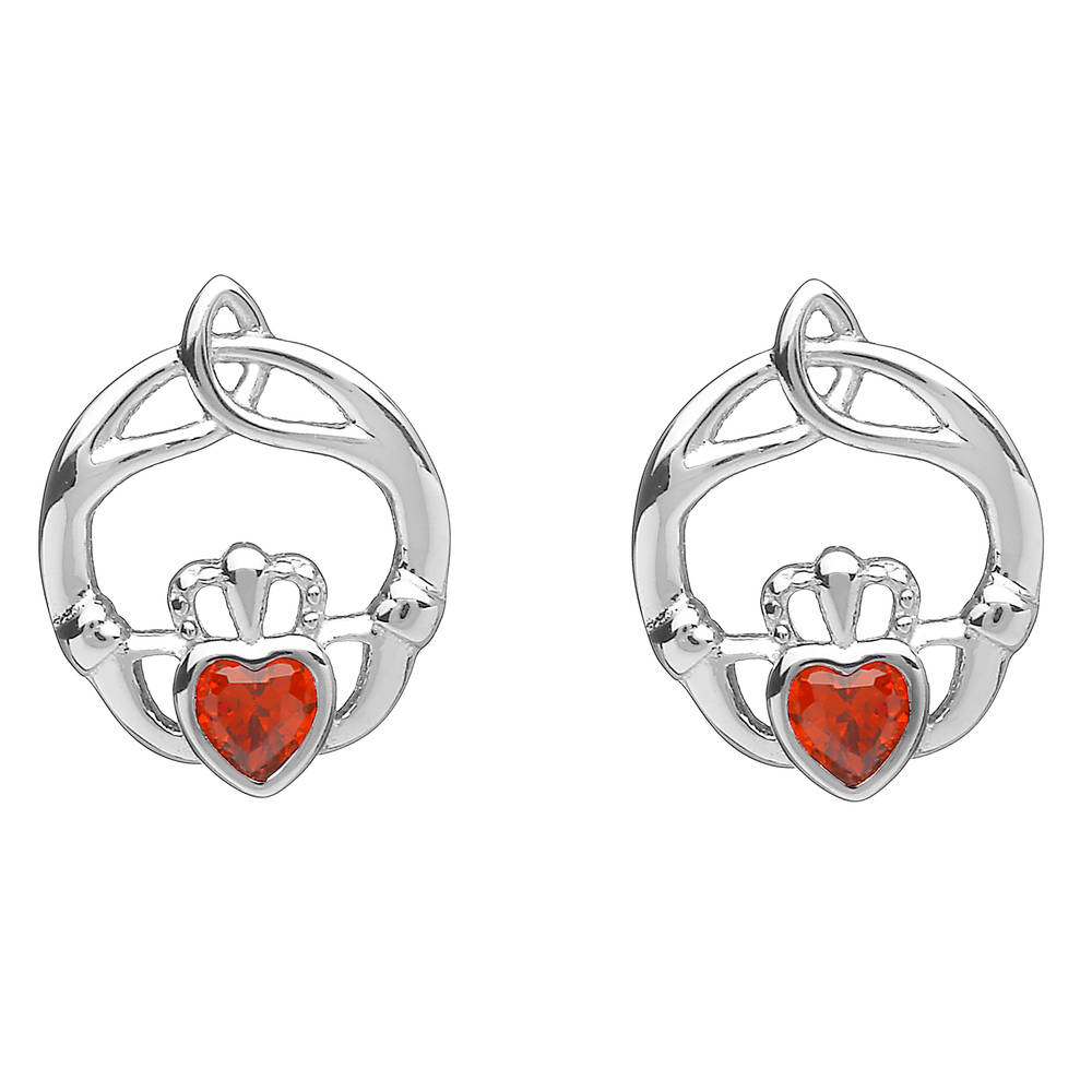 Silver Birthstone Stud Earrings Garnet