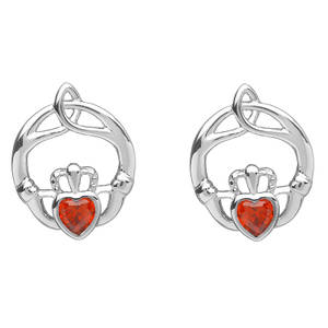 Silver Birthstone Stud Earrings Garnet