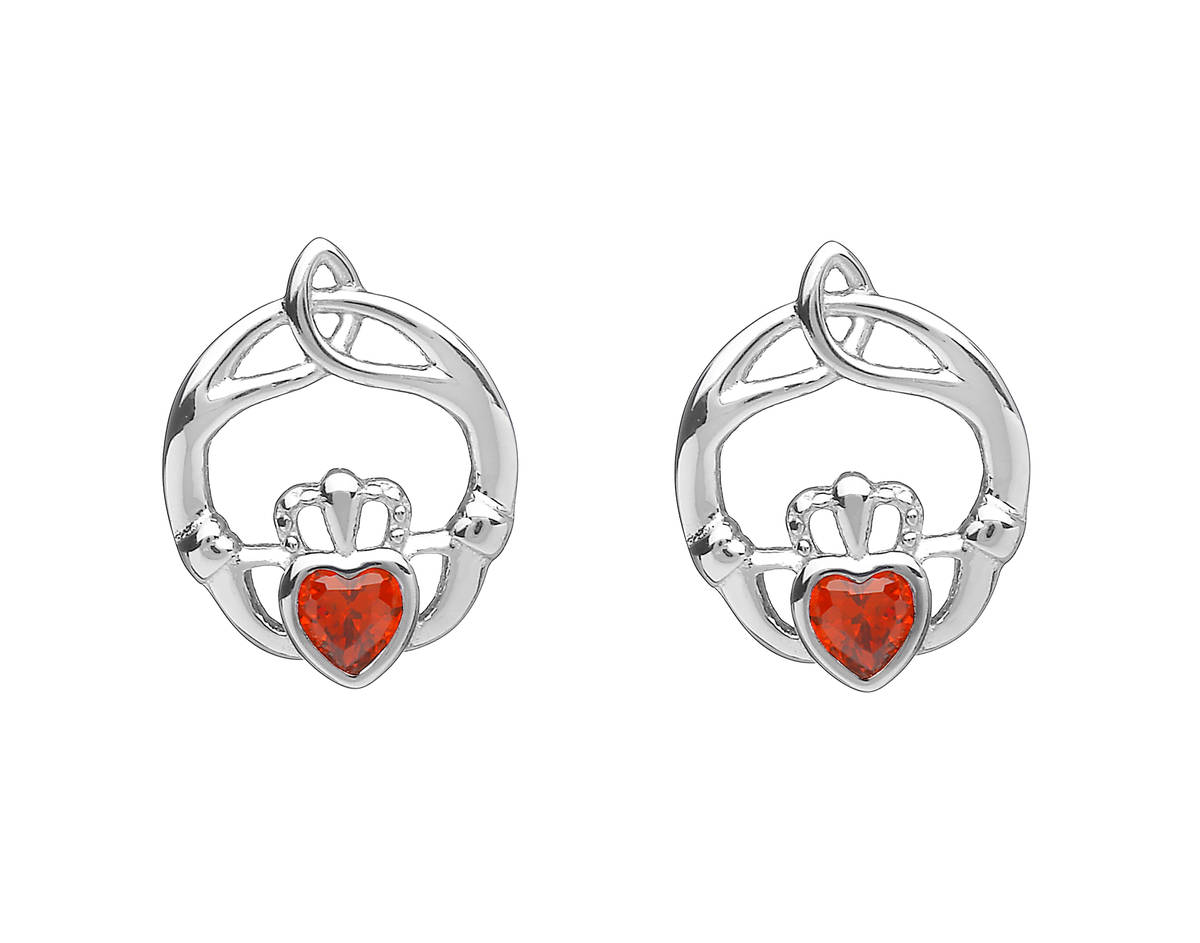 Silver Birthstone Stud Earrings Garnet