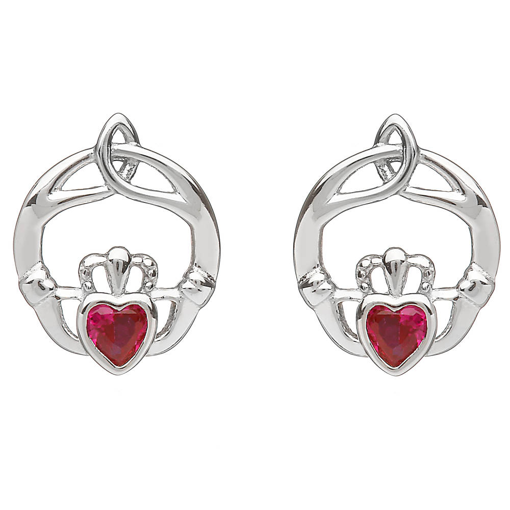 Silver Birthstone Stud Earrings Ruby