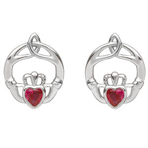 Silver Birthstone Stud Earrings Ruby