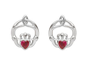 Silver Birthstone Stud Earrings Ruby