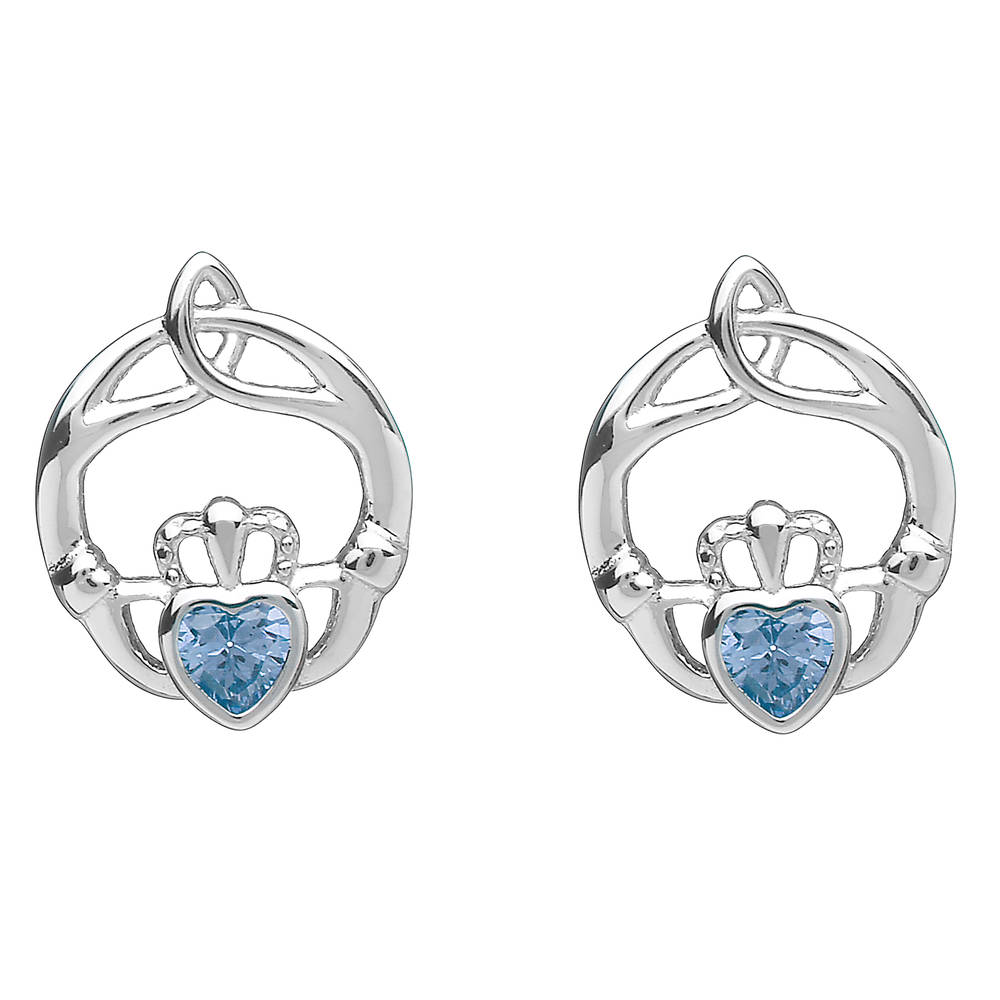 Silver Birthstone Stud Earrings Aqua Marine