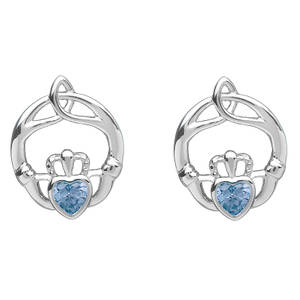 Silver Birthstone Stud Earrings Aqua Marine
