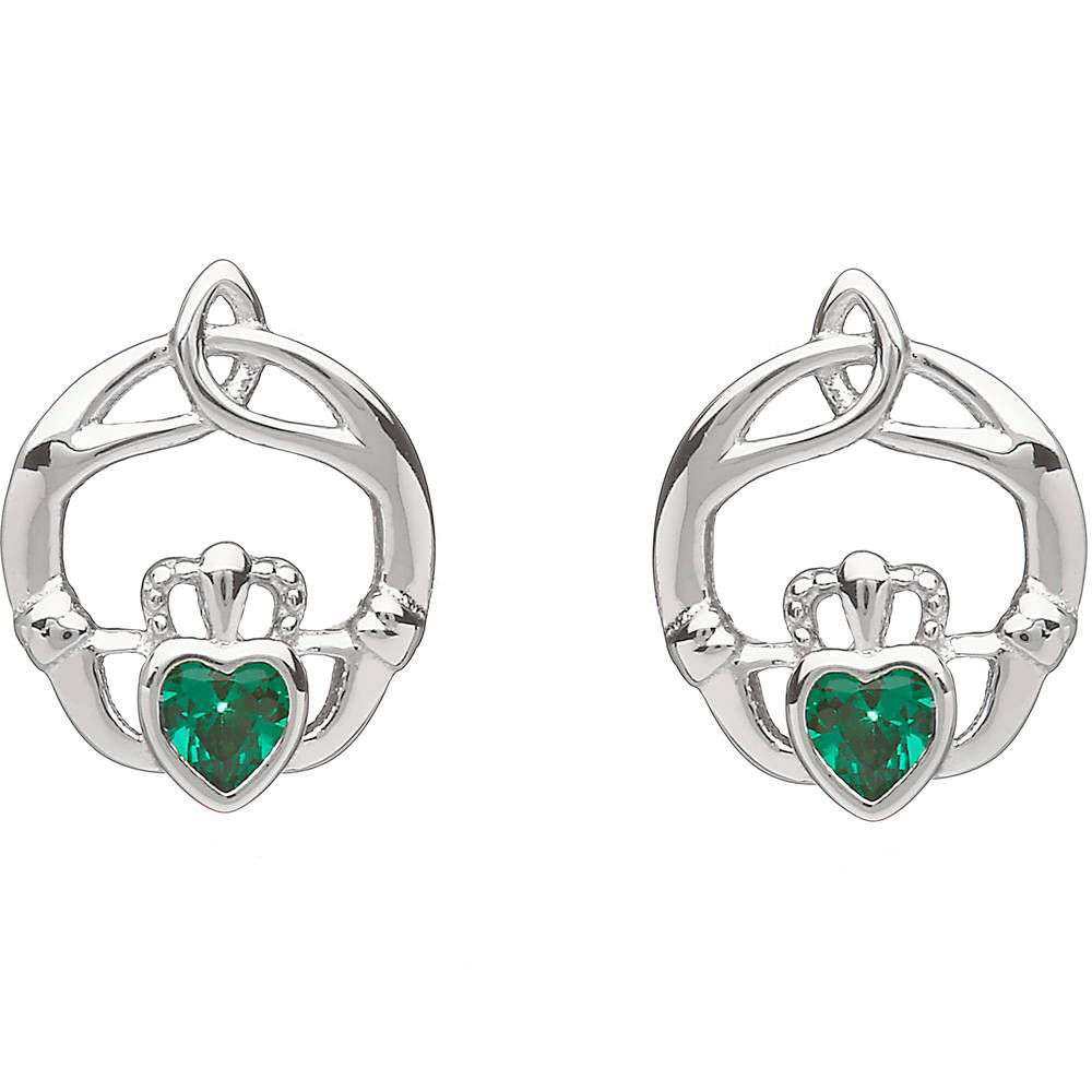 Silver Birthstone Stud Earrings Emerald Green Cz