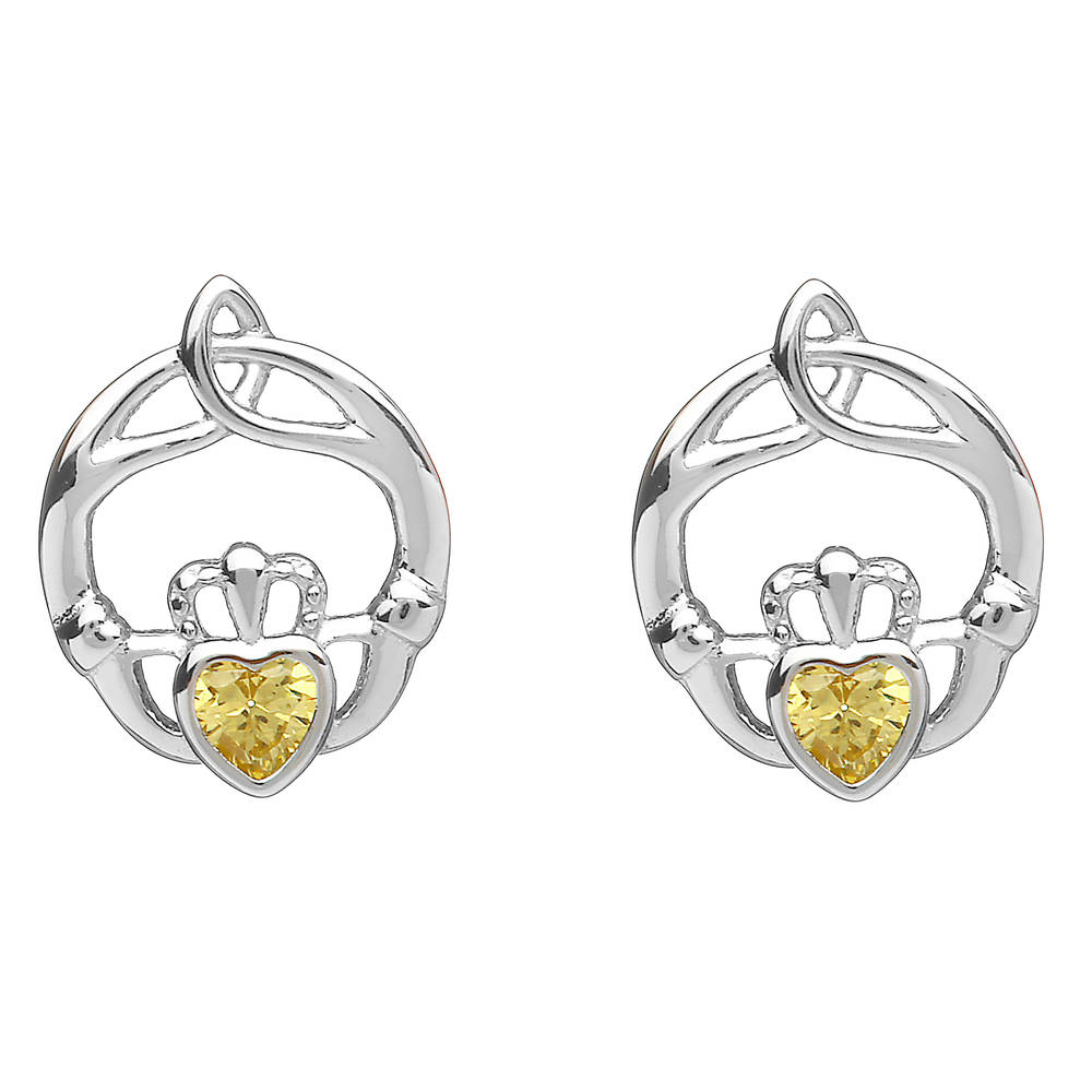 Silver Birthstone Stud Earrings Citrine
