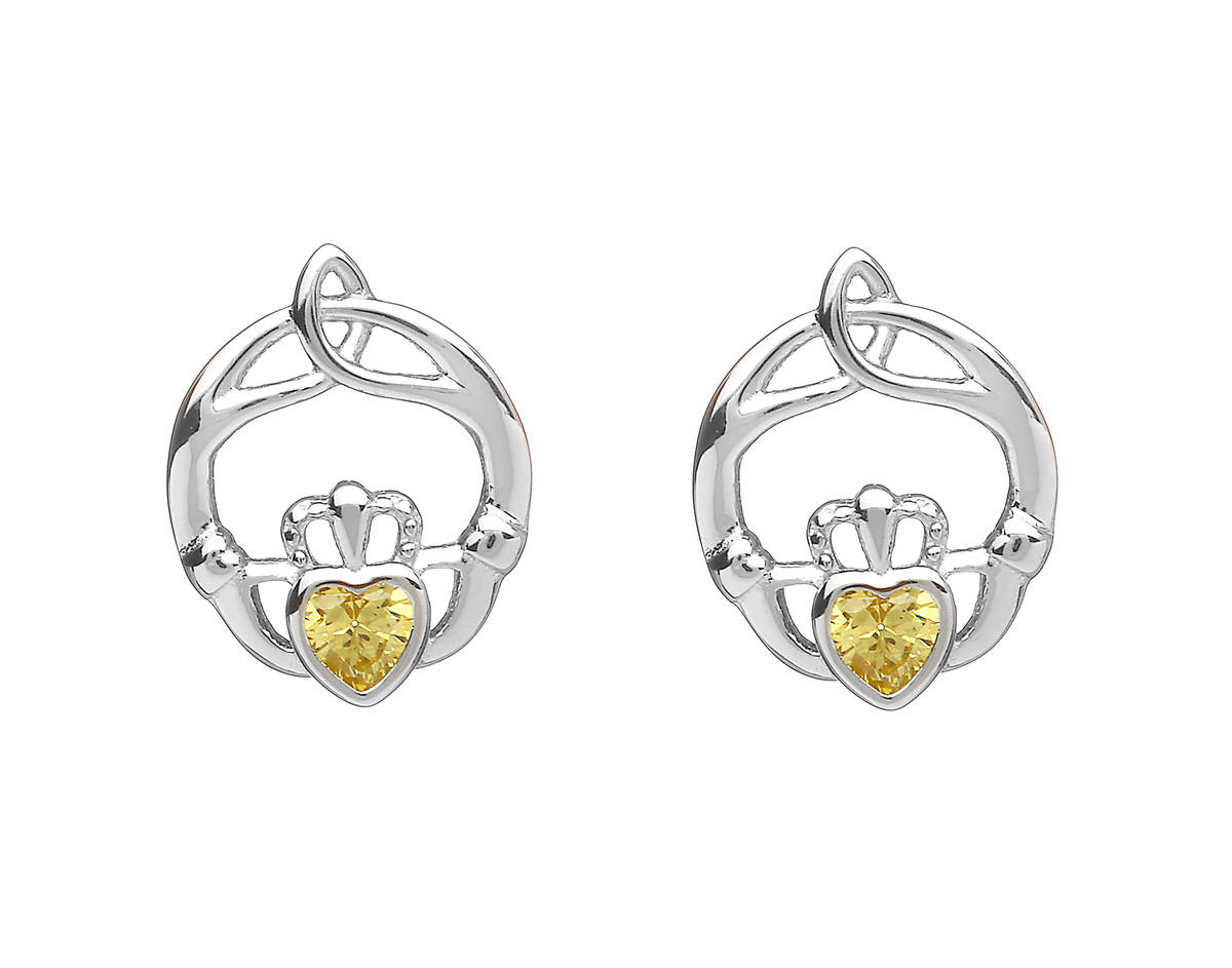 Silver Birthstone Stud Earrings Citrine
