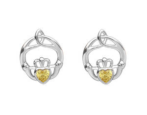 Silver Birthstone Stud Earrings Citrine