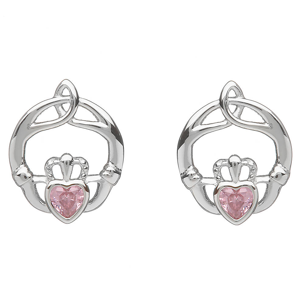 Silver Birthstone Stud Earrings Pink