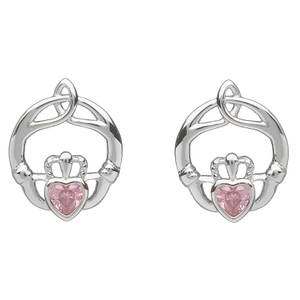 Silver Birthstone Stud Earrings Pink