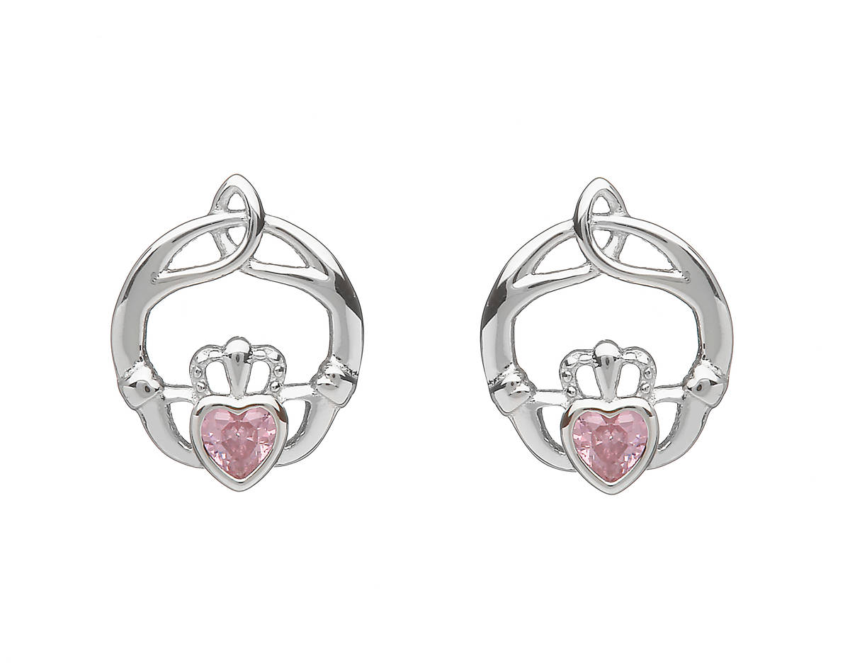 Silver Birthstone Stud Earrings Pink