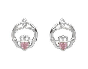 Silver Birthstone Stud Earrings Pink