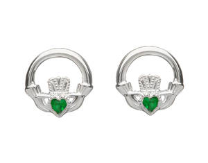 Silver Claddagh Emerald Earrings