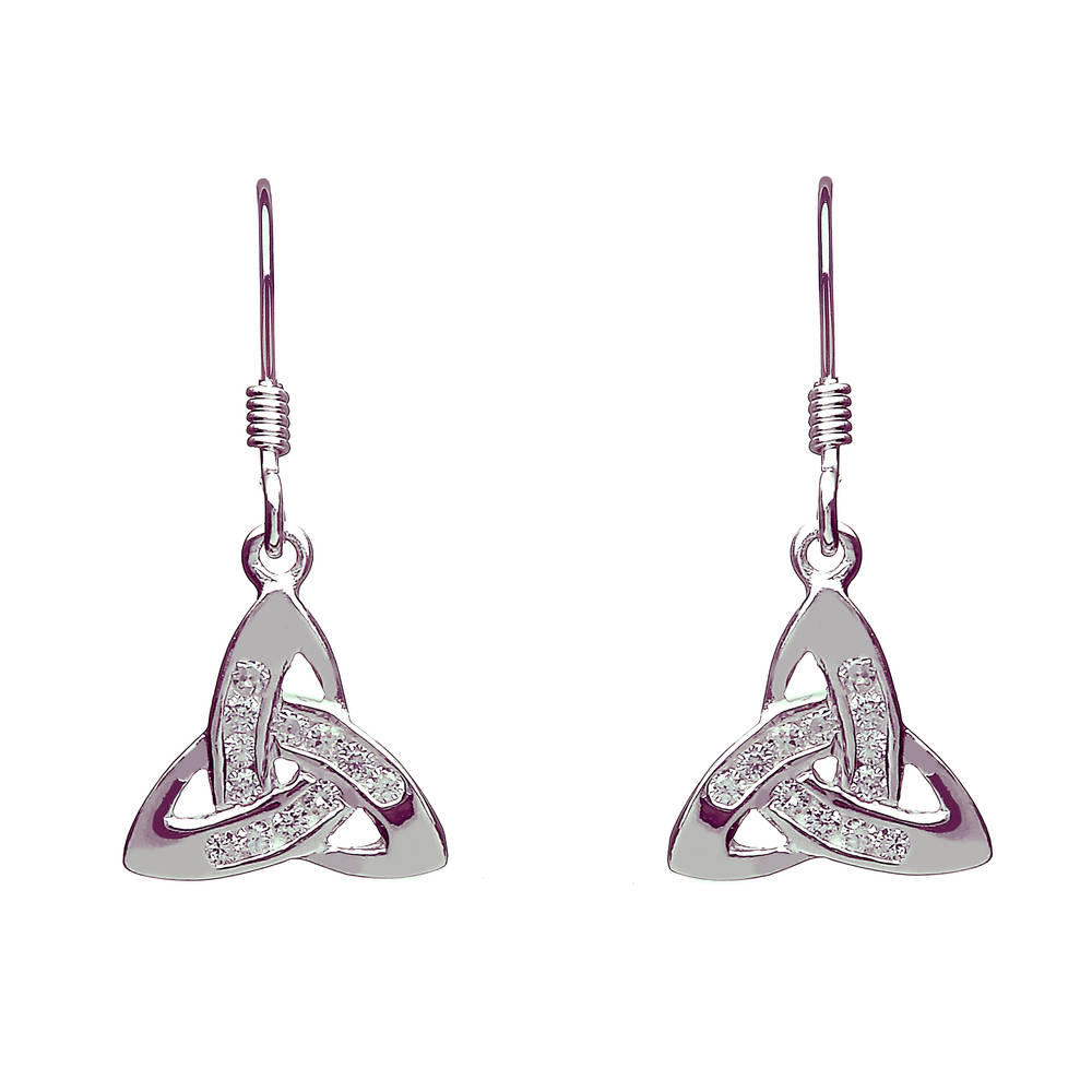 Silver Cz Trinity Knot Drop Earrings