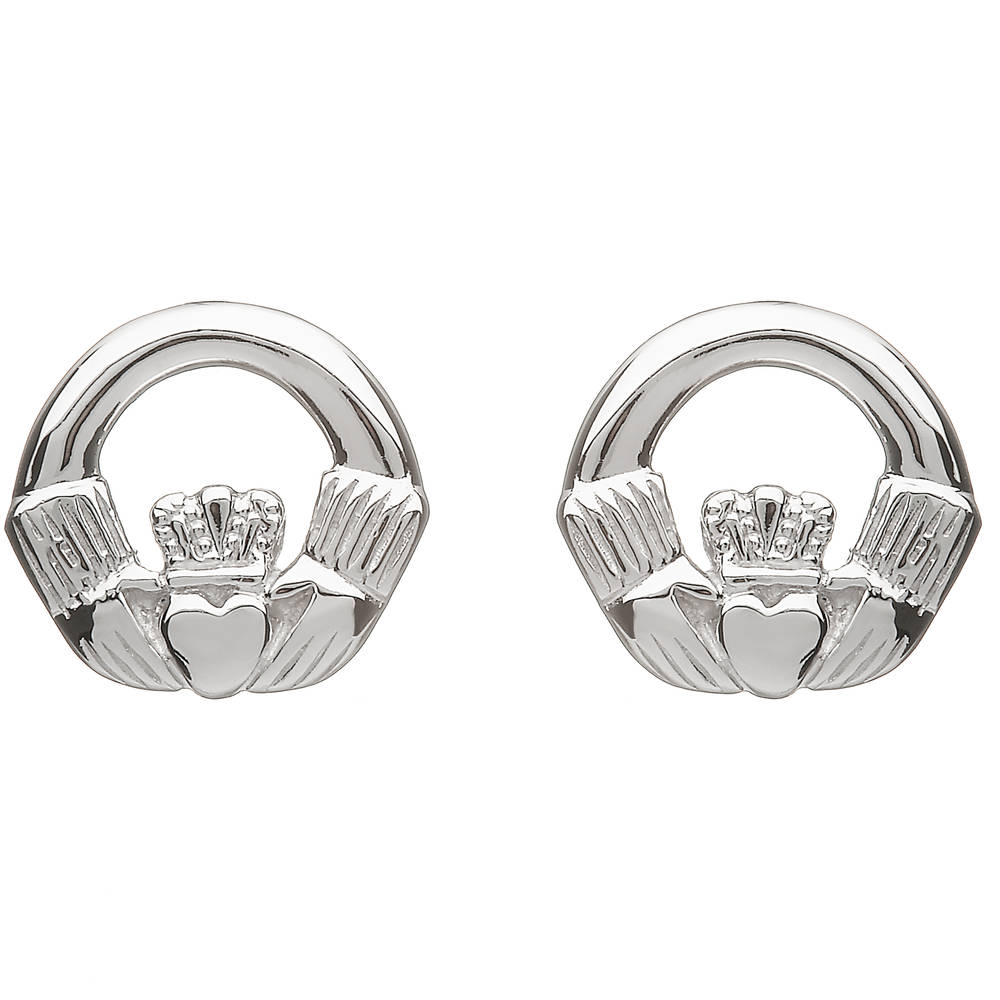 Heavy Sil Claddagh Stud Earrings