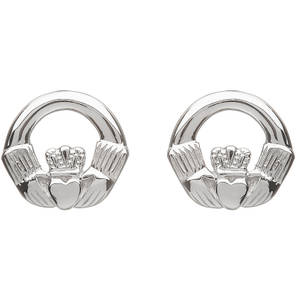 Heavy Sil Claddagh Stud Earrings