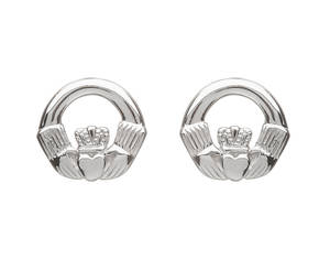 Heavy Sil Claddagh Stud Earrings