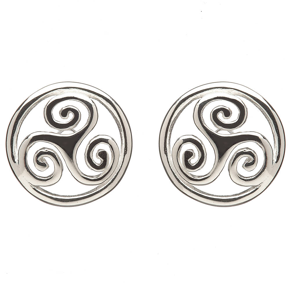 Silver Celtic Spiral Inside Round Open Design Stud Earrings